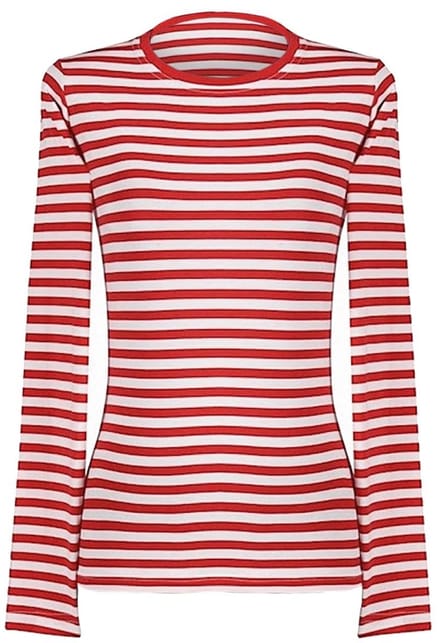 Dames gestreept shirt lange mouwen rood-wit – geschikt voor dagelijks gebruik