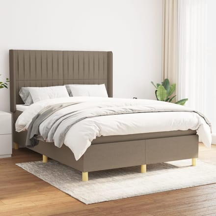 vidaXL - Boxspring - met - matras - stof - taupe - 140x190 - cm