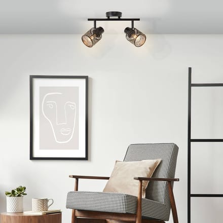 Brilliant Bano plafondspot, lengte 34,5 cm, zwart mat, 2-lamps.