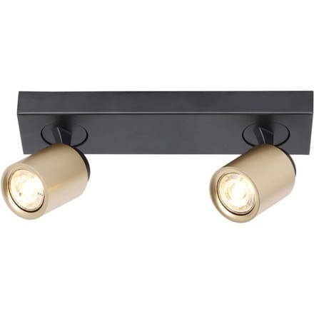 Freelight Razza plafondspot, zwart/goud, lengte 38 cm, 2-lamps.