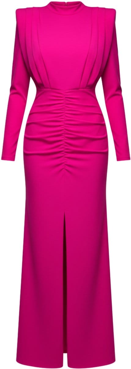 LARICA Jurk - Lange Mouw - Rits - Effen Fuchsia S