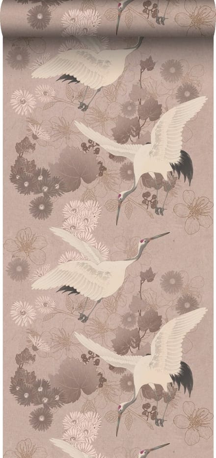 ESTAhome behang kraanvogels grijs roze - 50 x 900 cm - 139582