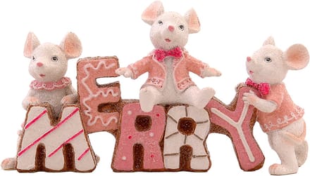Viv! Christmas Kerstbeeld - 'Merry' Muizen - pastel roze - 23x12cm