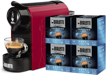 Espressomachine voor aluminium capsules - 64 capsules inclusief - rood