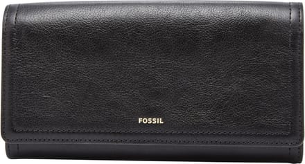 FOSSIL Leren Portemonnee Logan Flap Clutch Black Zwart