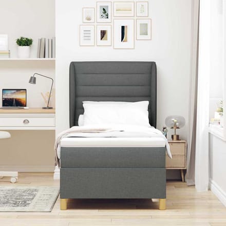 vidaXL - Boxspring - bed - met - matras - Donkergrijs - 190 - x - 90 - cm - Stof
