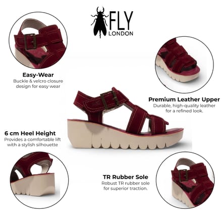 Fly London BAIC621FLY damessandalen met sleehak van suède in bessenrood.