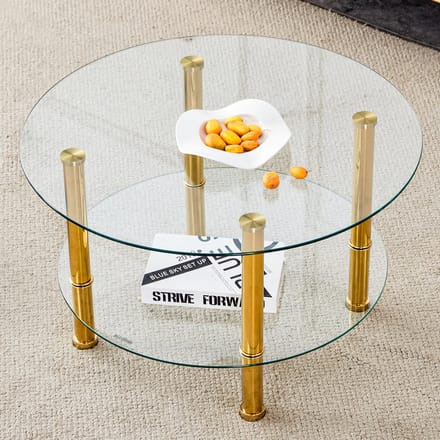 REDOM Salontafel Ø70/Ø60x42 cm van glas en metaal, met onderblad