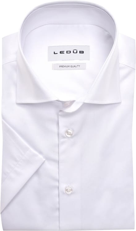 Ledub modern fit overhemd - korte mouw - popeline - wit - Strijkvriendelijk - Boordmaat: 40 (EU maat: M)