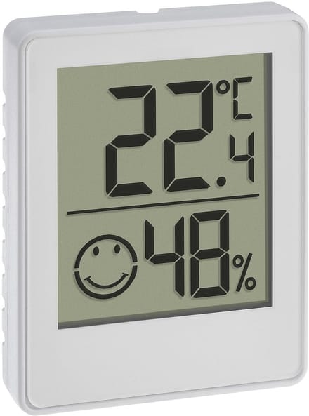 Digitale mini thermo-hygrometer met comfort smiley indicator voor binnenklimaat