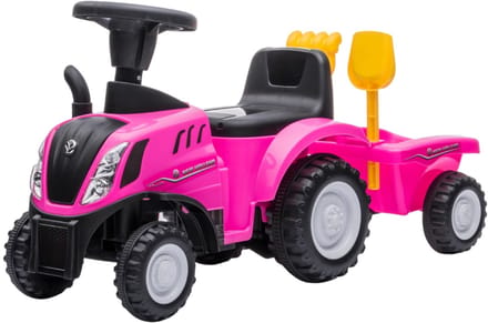 Bandits & Angels Loopauto New Holland Tractor met Aanhanger Roze vanaf 1 jaar - Functionele Koplampen - Loopwagen Blauw - Loopauto Voor Jongens - New Holland