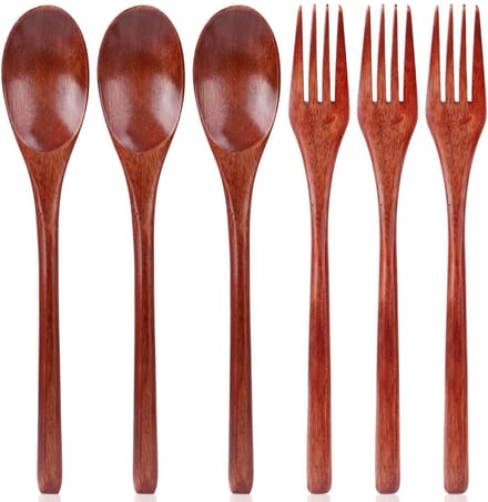 Dailygoods- Houten Lepel 22,5cm - Houten Vork 22,5cm - Set van 6