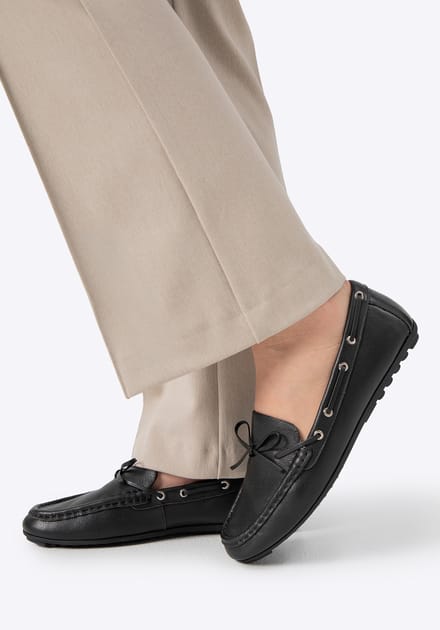 Wittchen Dames Leren Mocassins met Band Zwart Natuurlijk Leer