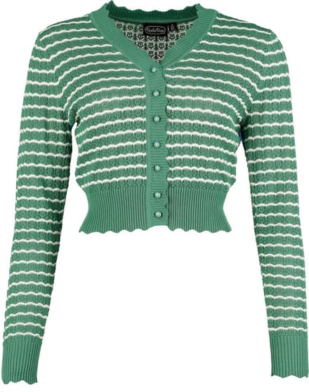 Voodoo Vixen Scallop-Patterned Vest Cardigan groen-wit M Viscose -