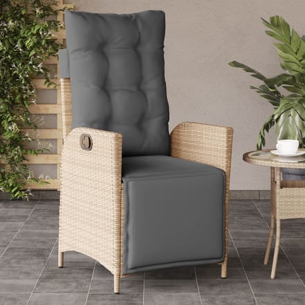 vidaXL - Tuinstoel - verstelbaar - met - voetensteun - poly - rattan - gemengd - beige