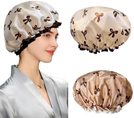 douchemuts- BadMuts- Herbruikbare douchekap - Waterdichte douchekap - Douchekap met dubbele laag - Douchekap met elastische band - Dames - Douche - Spa - Salon - Stretch douchekap (Wit - Roségoud - 29*29)