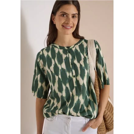 Blouse met korte mouwen, ronde hals en print