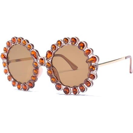Nieuwe Mode Luxe Designer Strass Zonnebril Dames Diamant Rond Oversized Zonnebril voor Reizen Feest beige