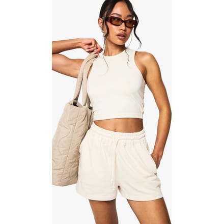 boohoo Dames Racer Crop Top en Short Set | Steen | Maat: XS