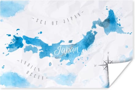 Poster - Wereldkaarten - Japan - Waterverf - 120x80 cm
