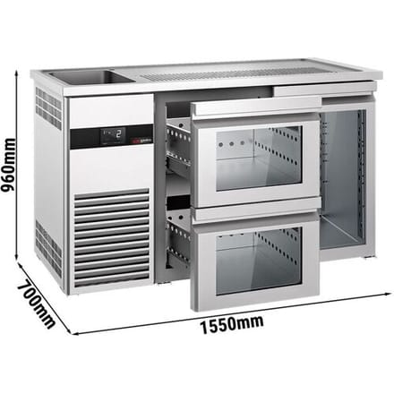 GGM Gastro Bierkoeling PREMIUM - 1550x700mm - 1 glazen deur & 2 laden zilver