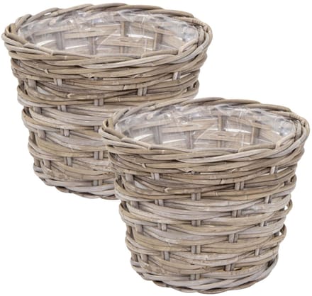 Mega Collections opbergmand Koudum - 2x - rotan - D39 x H31 cm - lichtbruin/grijs