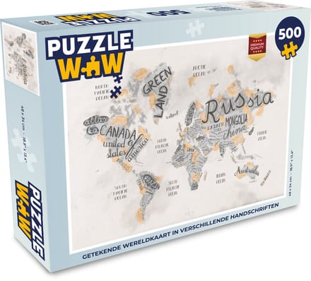 Puzzel Wereldkaart - Letters - Bruin - Legpuzzel - Puzzel 500 stukjes