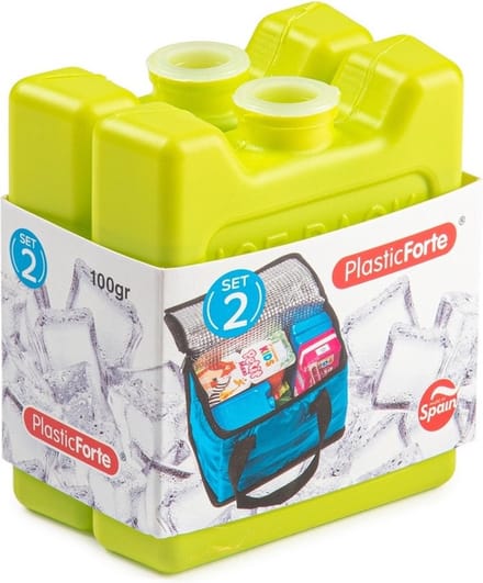 Plasticforte kleine koelelementen - 2x stuks - 100 grams - 7 x 8 cm - groen - plastic