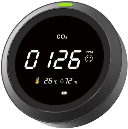 Luchtkwaliteit Monitor - CO2 Sensor Detector - Binnenlucht Meten - Ingebouwde Batterij - Compact Formaat - Zwart