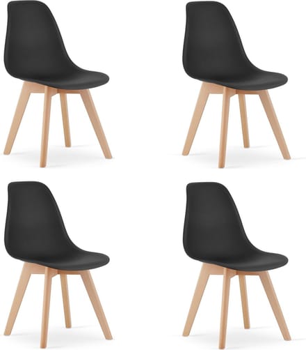 KITO - Eetkamerstoel - set van 4 eettafelstoelen - houten onderstel - zwart