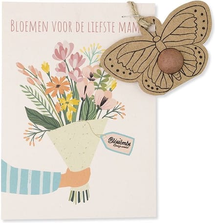 Blossombs Wenskaart met Zaadbom - Boeket - Moederdag Hanger met Bloembommetjetje