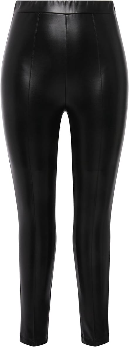 Ulla Popken - Dames - Legging leren look slim elastische tailleband siernaden - Zwart - Maat 58+