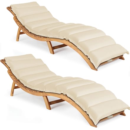 Ligbed Set van 2 Acaciahout FSC®-gecertificeerd incl kussen Crème