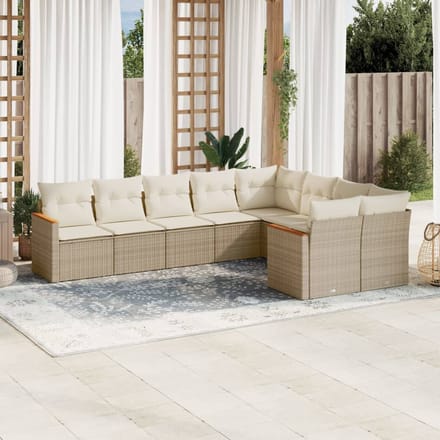vidaXL - 9-delige - Loungeset - met - kussens - poly - rattan - beige