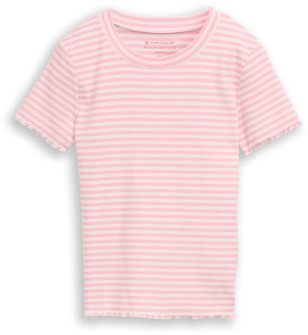 Tom Tailor - Cropped rib T-shirt - Maat 92/98 - pink white stripe