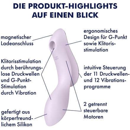 Satisfyer, drukgolfvibrator, Curvy Trinity 2, 17 cm, 3 motoren, veelzijdig, drukgolven en trillingen