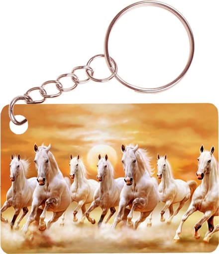 Sleutelhanger 6x4cm - Witte Paarden in Galop