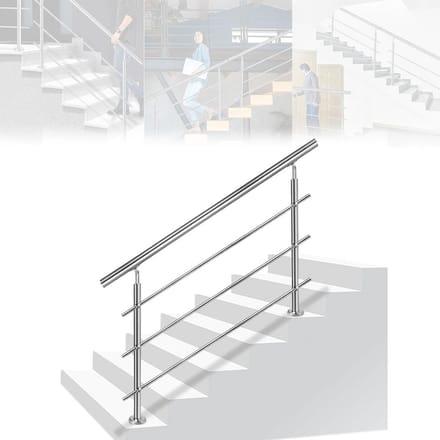 RVS Trapleuning 200 cm met 3 Dwarsbalken - Geschikt voor Binnen en Buiten