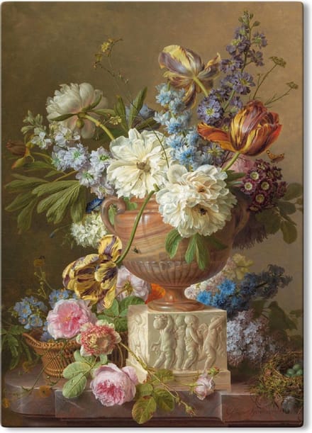 Canvas Schilderij Bloemstilleven met albasten vaas - Gerard van Spaendonck - 50x70 cm