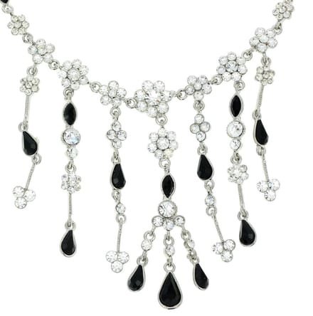 Behave - Ketting met bloemen en stenen - Zwart en wit - 41 cm