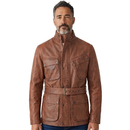 Heren Tan Lam Leather Safari Parka Jas - Dresden