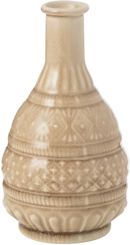 J-Line vaas Gekerfd - porselein - beige - 18.5 cm hoog