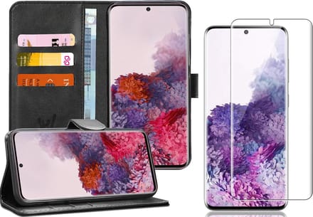 Hoesje geschikt voor Samsung Galaxy S20 - Screen Protector GlassGuard - Book Case Kunstleer Pasjeshouder Zwart & Screenprotector