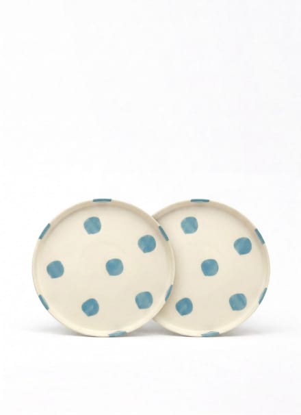 vtwonen - Borden - Lunchbord - Stippen - Blauw - Set van 2 - Keramiek - 20cm