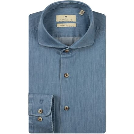 Thomas Maine Overhemd Bari Cutaway Denim Look Twill Licht Blauw / male