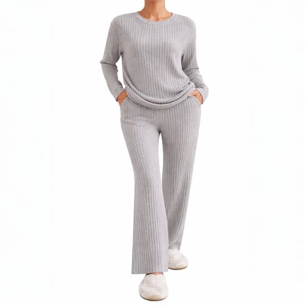 Huispak Dames - Ribstof - Kledingset - Creme Wit - Mode