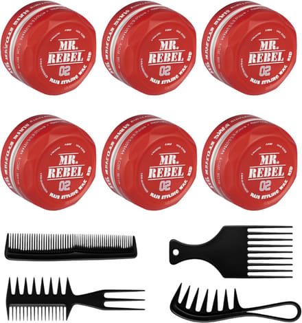 Mr.Rebel Haar Wax Mannen 02 Rood 6 Stuks met een Styling Kam