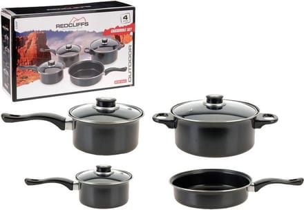 Redcliffs Camping/Outdoor/Reis pannenset aluminium - 7-delig - Kampeerspullen - Camping benodigdheden/accessoires