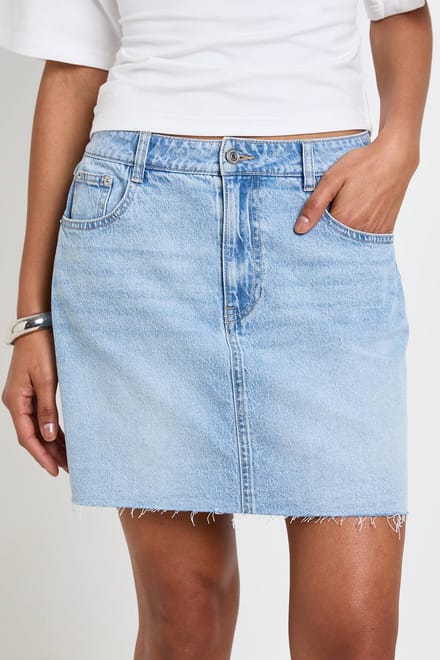 boohoo Dames Hoge Denim Mini Rok | Licht Gebleekt | Maat: 44