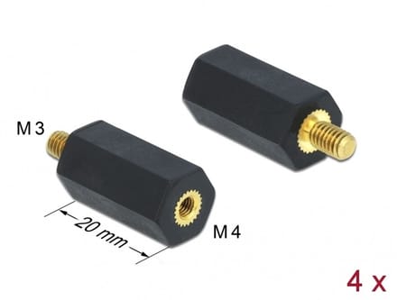 Delock Standoff M4 x M3, hexagon, inside / outside, 20 mm black 4 pcs